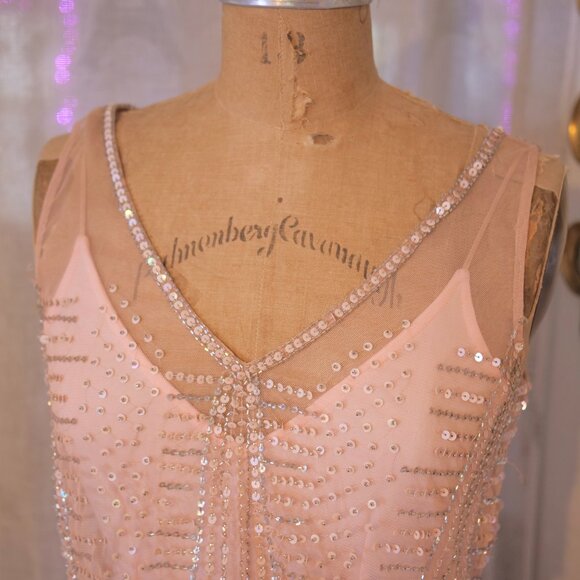 vtg 90s CACHE Y2K Pink Sequins Beaded Mermaid Maxi Dress Whimsigoth Fairycore 6 - Picture 6 of 16